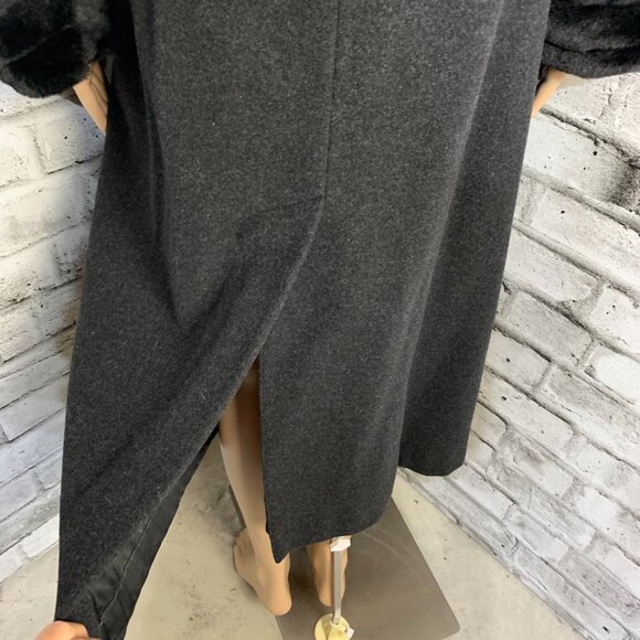 Vintage JNY Wool Cashmere Maxi Overcoat Coat 6 Black Faux Fur Trim Collar Cuffs - Picture 8 of 16